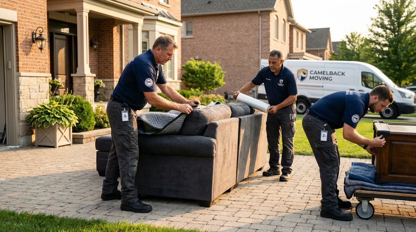 Large estate moving crew wrapping furniture in Clarksville, AR