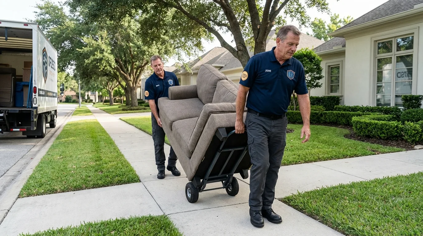 Local residential moving crew loading furniture in Clarksville, AR